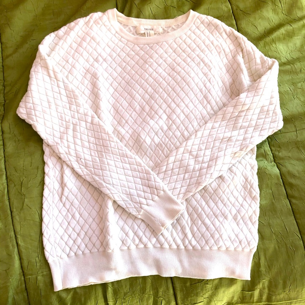White Quilted Long Sleeve Sweater